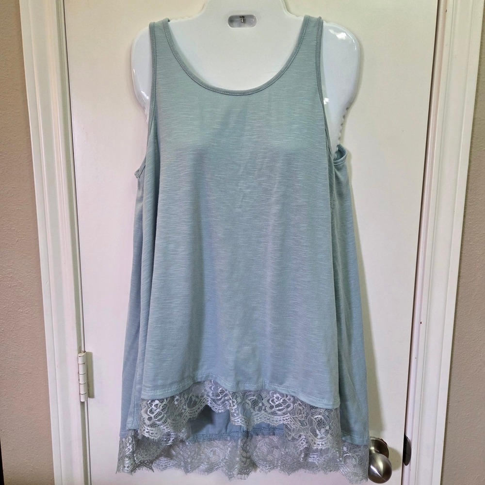 Angels Forever Young Womens Sage Green Lace Trim High Low Tank Top Size M